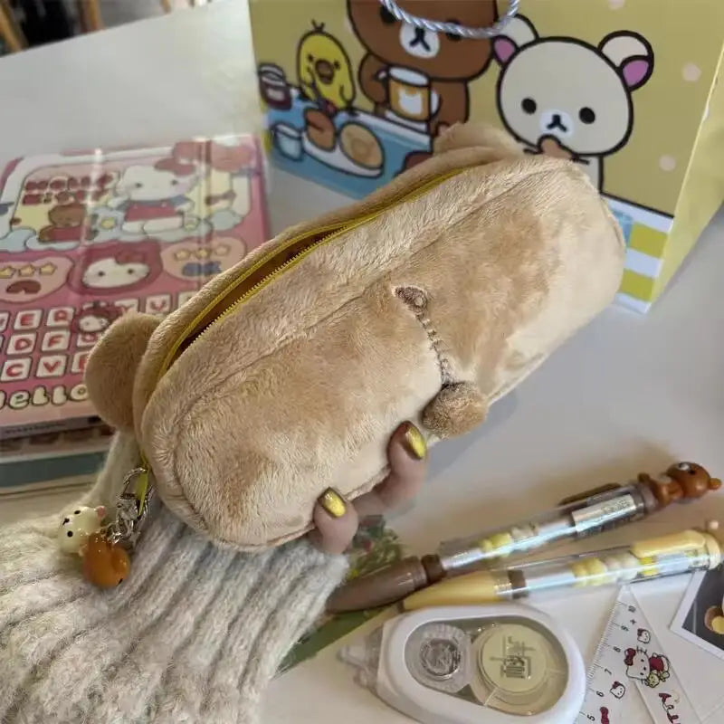 Fuwu Cozy Bear Pencil Pouch – Soft Plush Zip-Up Case
