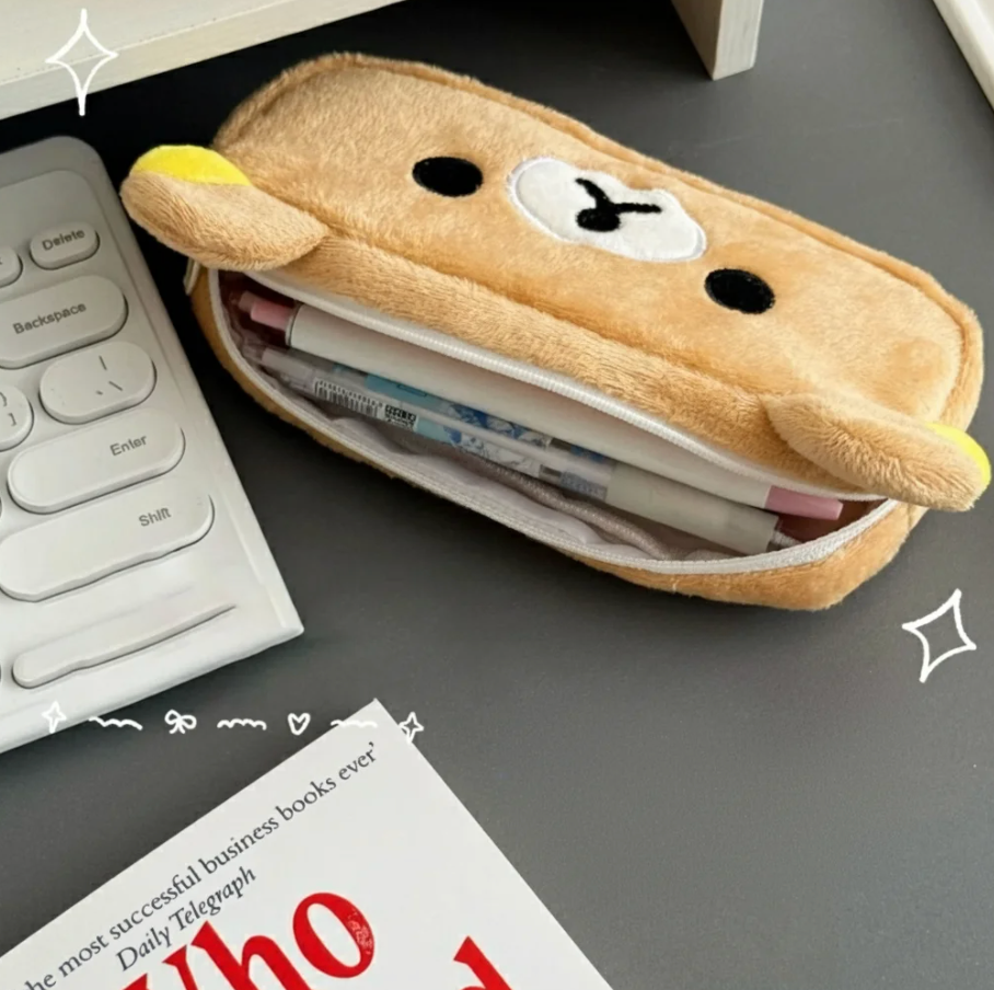 Fuwu Cozy Bear Pencil Pouch – Soft Plush Zip-Up Case