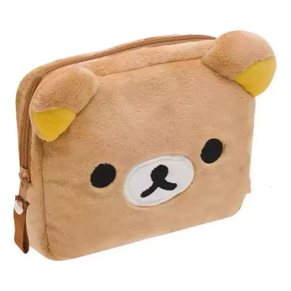 Fuwu Cute Bear Face Pencil Pouch - Soft Zip-Up Case