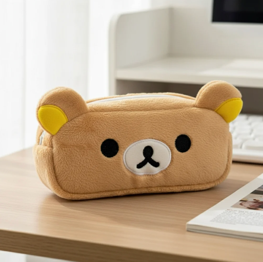 Fuwu Cozy Bear Pencil Pouch – Soft Plush Zip-Up Case